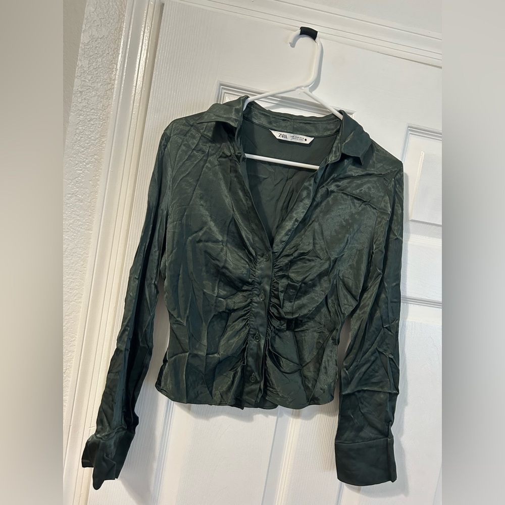 Zara Green Satin Blouse